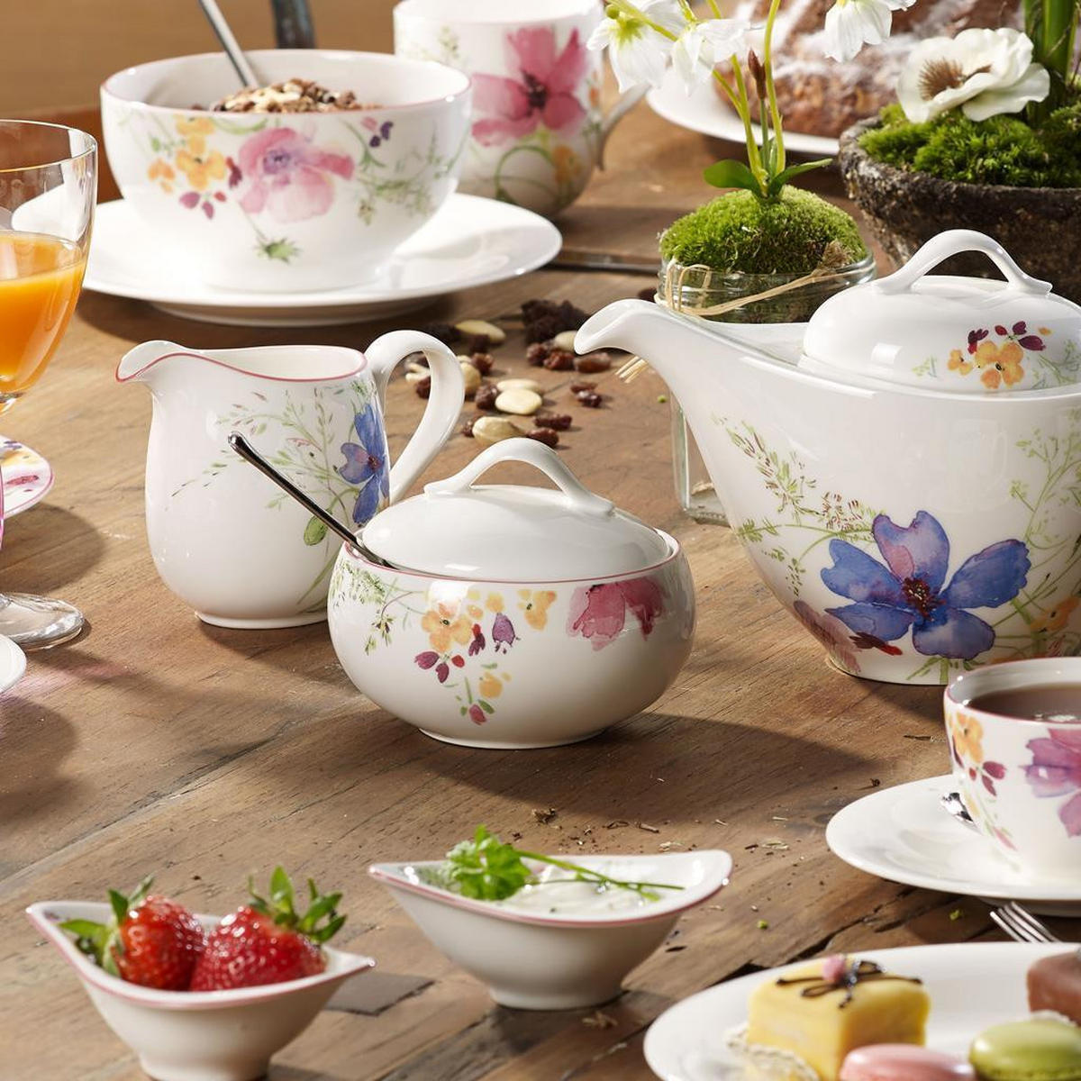 TEEZUBEHÖR-SET Mariefleur Gris Basic bunt 3er Set - Multicolor, Keramik (2/2/2cm) - Villeroy & Boch