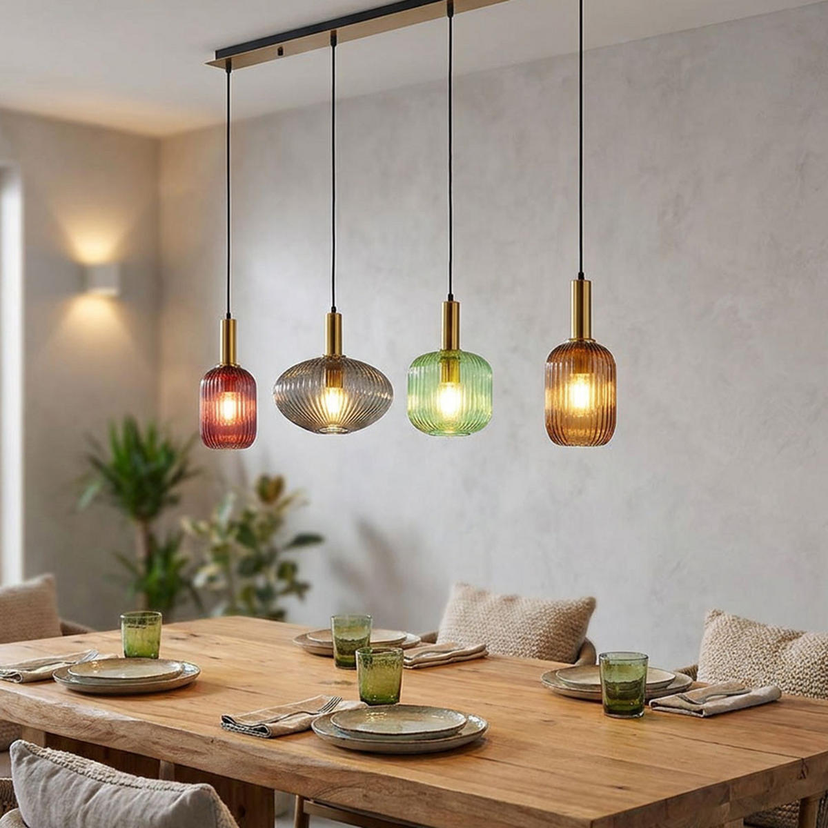LED HÄNGELEUCHTE Metall Glas Bunt - Multicolor, Glas (115/30/120cm) - Globo Lighting