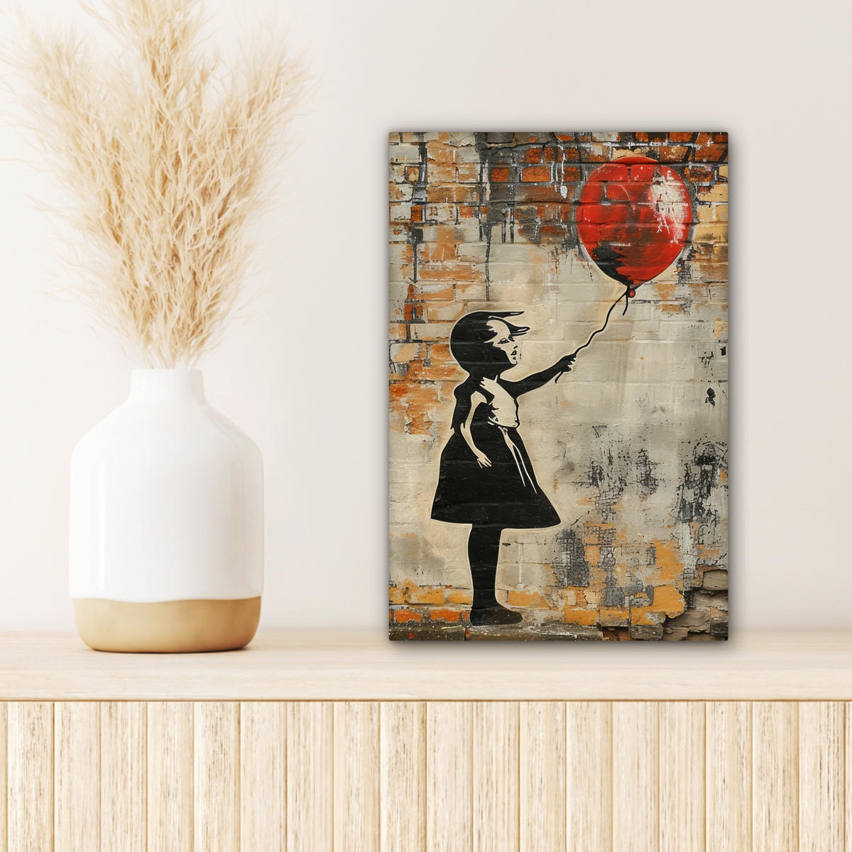 LEINWANDBILD Graffiti - Banksy - Mädchen - Straßenkunst Deko Wohnzimmer 20x30 cm - Sandfarben, Textil (20/30cm) - MuchoWow