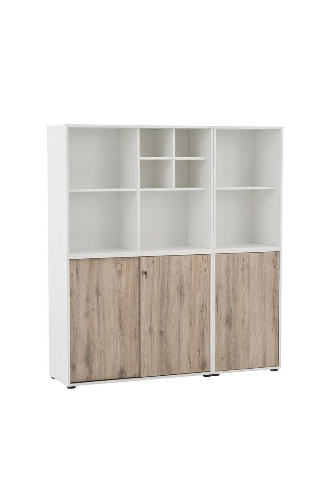 AKTENREGAL Pigeon 2er Set 2 AKTENSCHRANK & REGALKREUZ Breite 51-100 cm Weiß/Eiche - Weiß, Holz (151/166/41cm) - PROREGAL