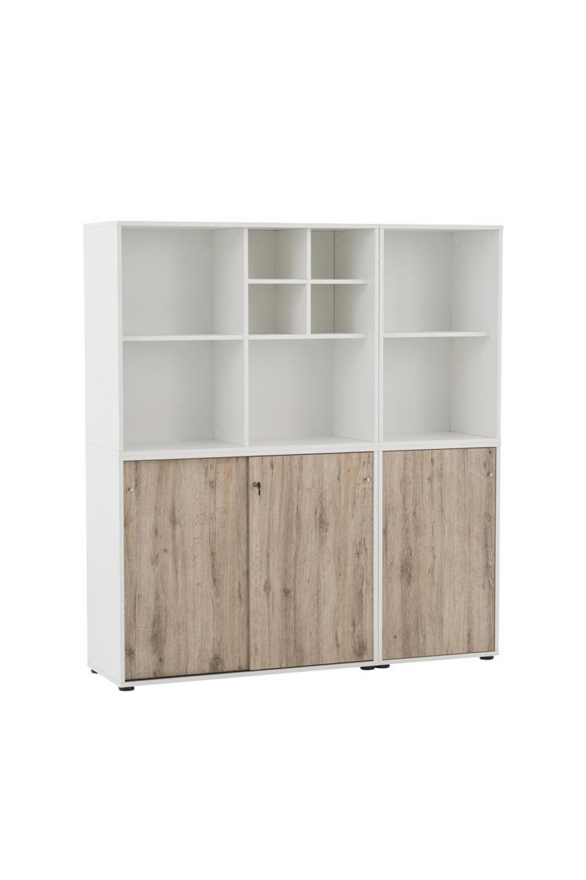 AKTENREGAL Pigeon 2er Set 2 AKTENSCHRANK & REGALKREUZ Breite 51-100 cm Weiß/Eiche - Weiß, Holz (151/166/41cm) - PROREGAL