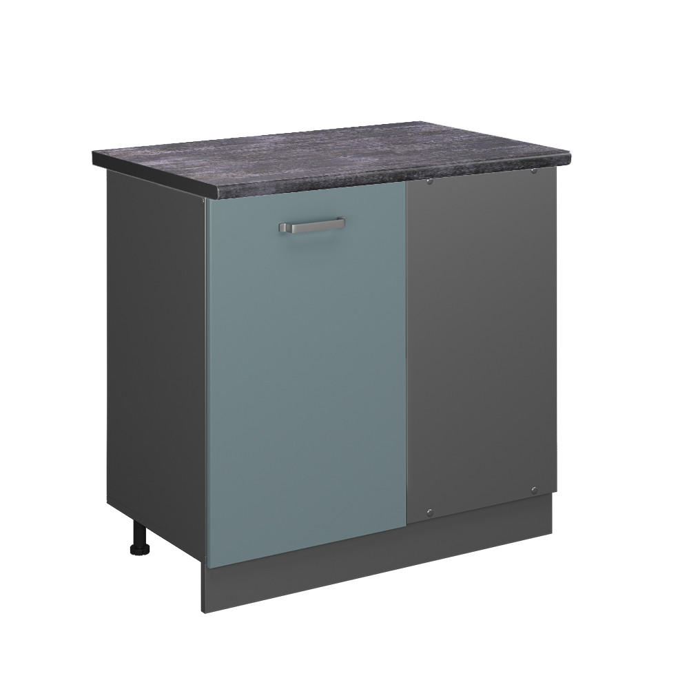 ECKUNTERSCHRANK R-Line Blau-Grau 86 cm, AP Anthrazit - Anthrazit/Blaugrau, Holzwerkstoff (86/81.6/60cm) - Vicco