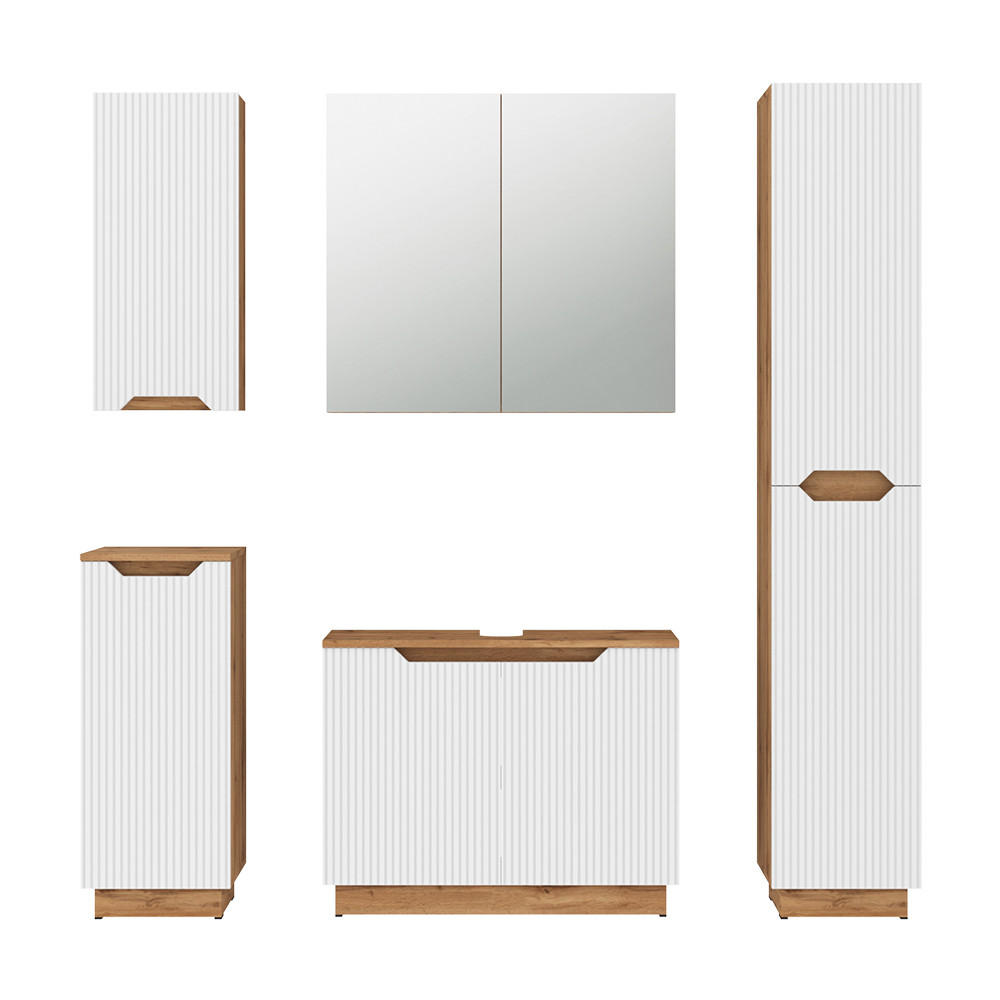 BADMÖBEL-SET Lotta Eiche/weiß gestreift 5 Teile - Eichefarben/Weiß, Holzwerkstoff (79.6/62.1/32cm) - Vicco