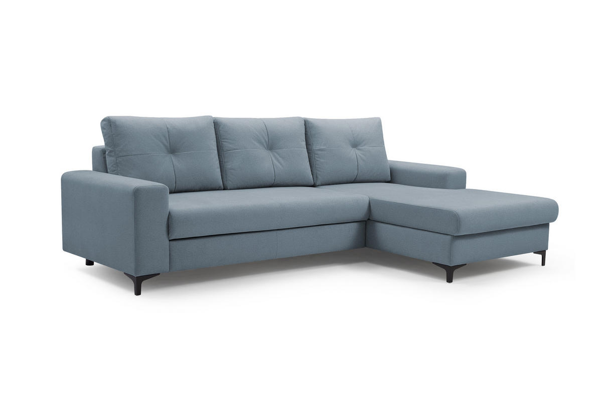 ECKSOFA AVRA L-förmig, mit Stauraumbehälter-in RINO-Stoff, Komfort & Eleganz, lose Rückenkissen, freistehend, RECHTS 251x165x85 cm Blue - Blau, Holz/Textil (251/165cm) - DomoHome