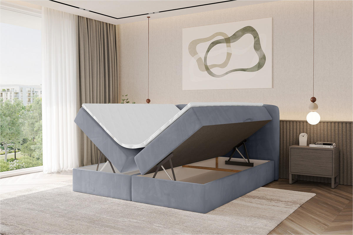 BOXBETT mit Matratze H4 - NINA - 160x200 cm - Grau - Anthrazit, Holzwerkstoff (160/200cm) - ALTDECOR
