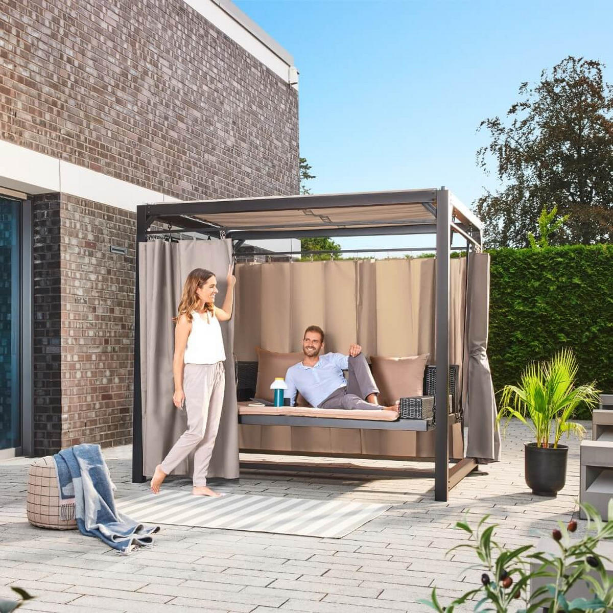 PAVILLON Gartenliege PROVENCE - Anthrazit, Metall (180/210/236cm) - Home Deluxe