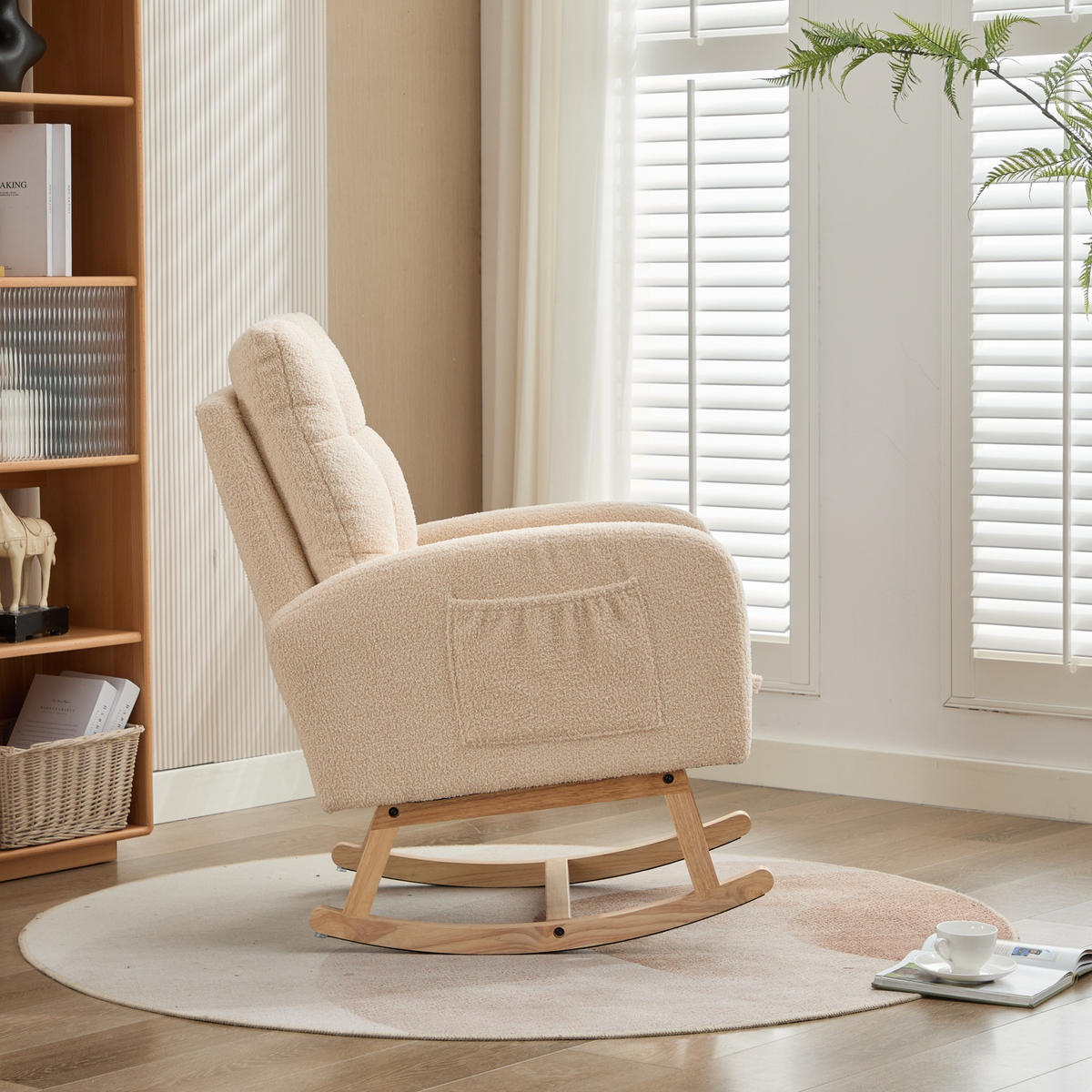 SCHAUKELSTUHL mit hoher Schaumstoffpolsterung, Massivholzgestell und Metallfüßen, Samtoptik Beige - Beige, Textil (132/99/50cm) - Kaket
