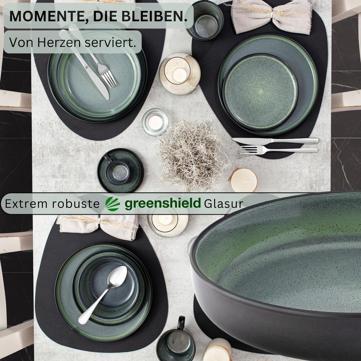 PASTASCHALEN SET MALMÖ - 6 teilig aus Steingut - Grün, Stein (21.5cm) - Sänger
