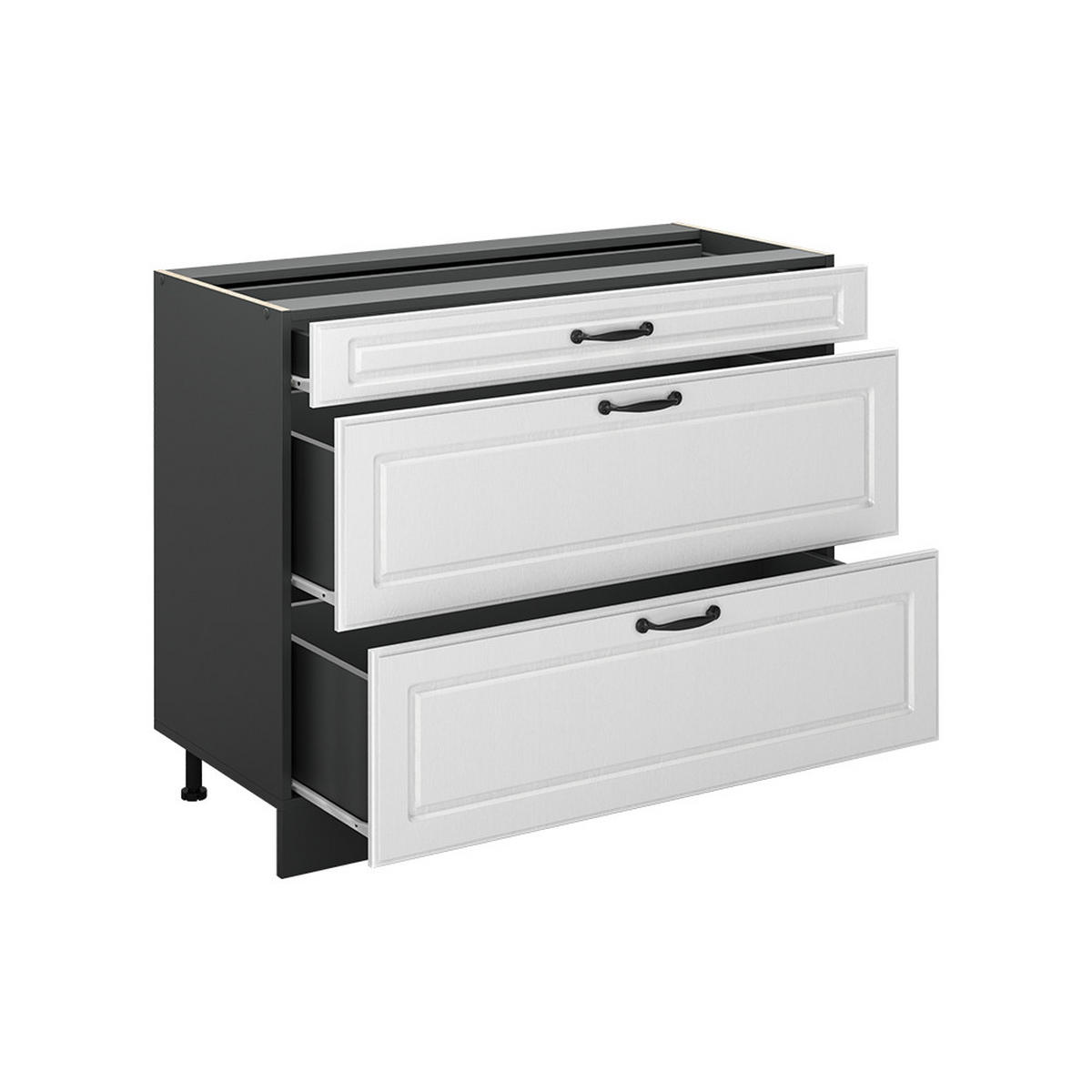 KÜCHENUNTERSCHRANK R-Line, Weiß Landhaus/Anthrazit, 100 cm Arbeitsplatte Anthrazit - Anthrazit/Weiß, Holzwerkstoff (100/81.6/60cm) - Vicco