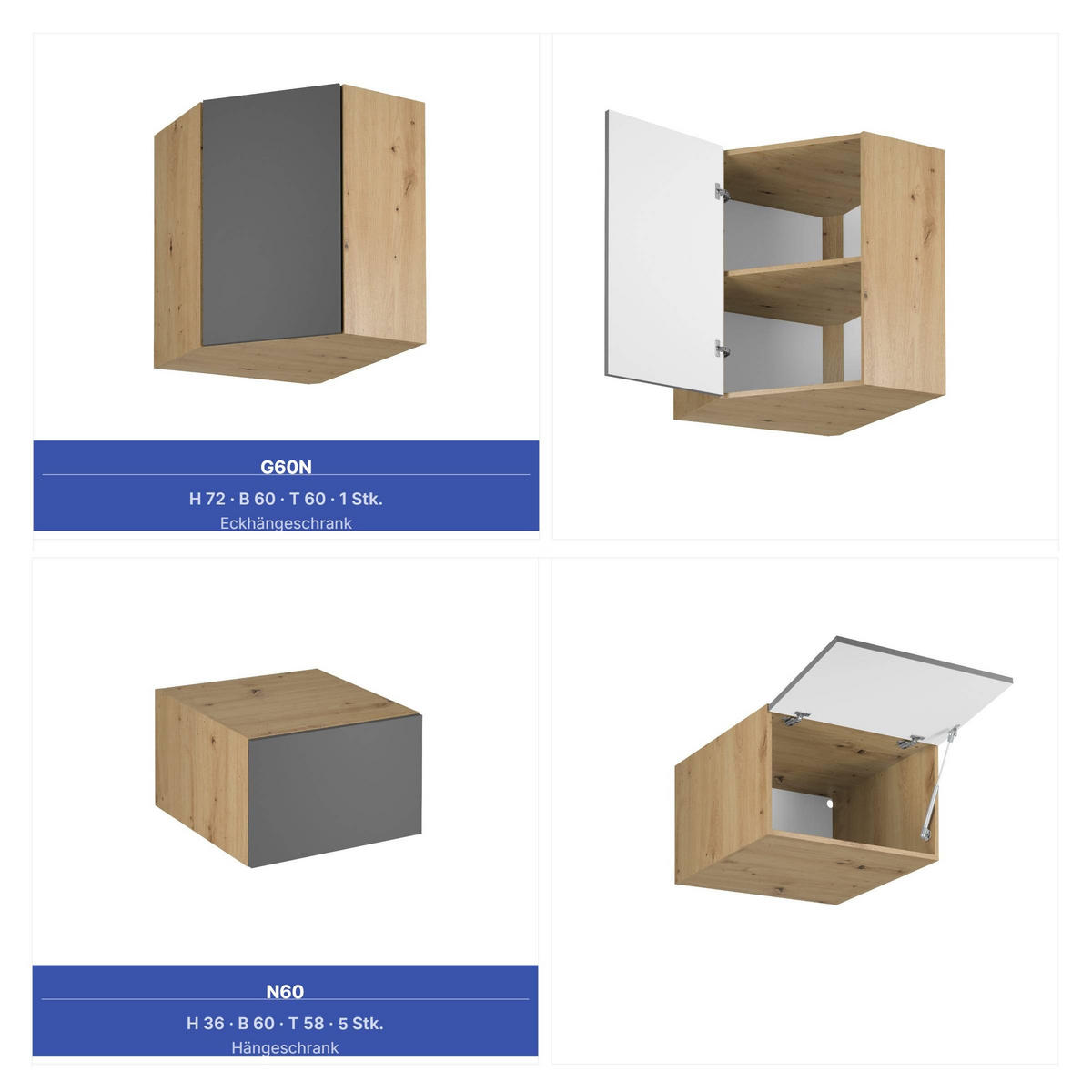 WINKELKÜCHE 360cm x 200cm- Langen KL10-M360 - in Grau/Matt - Grau, Holz/Metall (560/248/58cm)