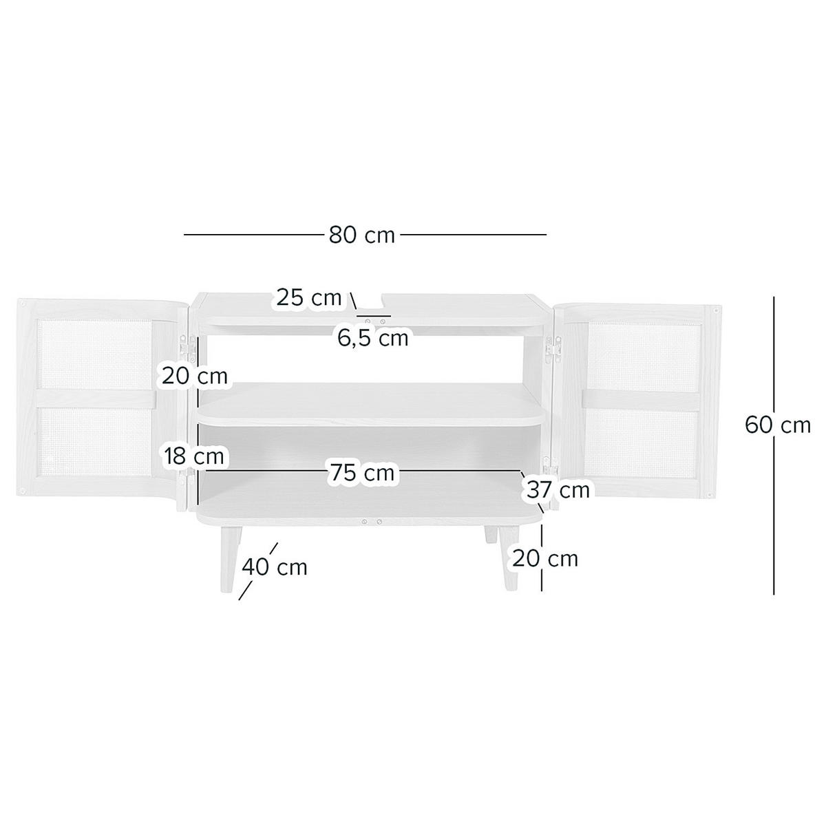 WASCHBECKENUNTERSCHRANK - Rattan / Eiche teilmassiv - Eichefarben/Schwarz, Naturmaterialien/Eichenholz (80/60/40cm) - home24