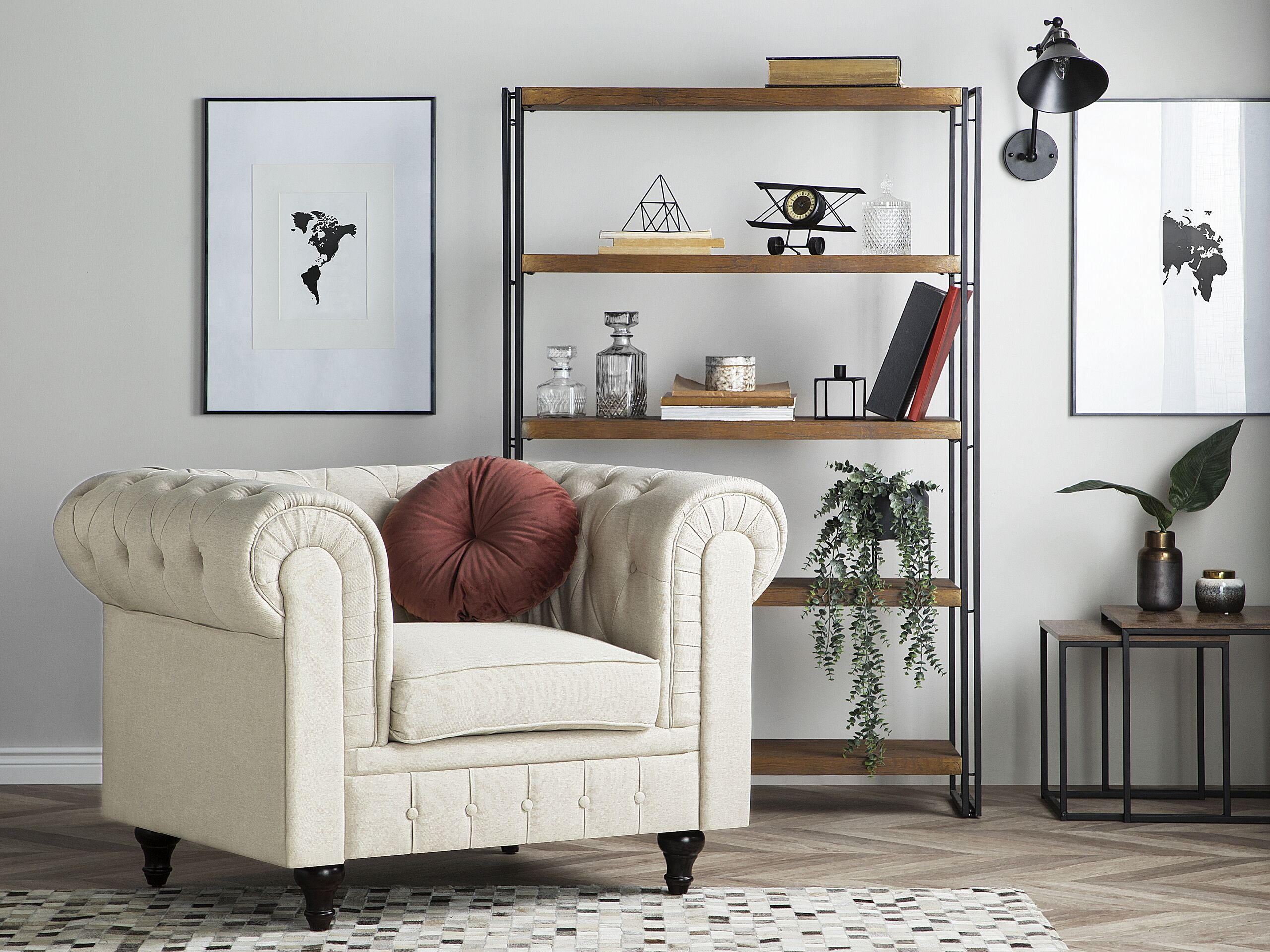 SESSEL Polsterbezug beige Chesterfield - Dunkelbraun/Beige, Textil (110/70/75cm) - Beliani