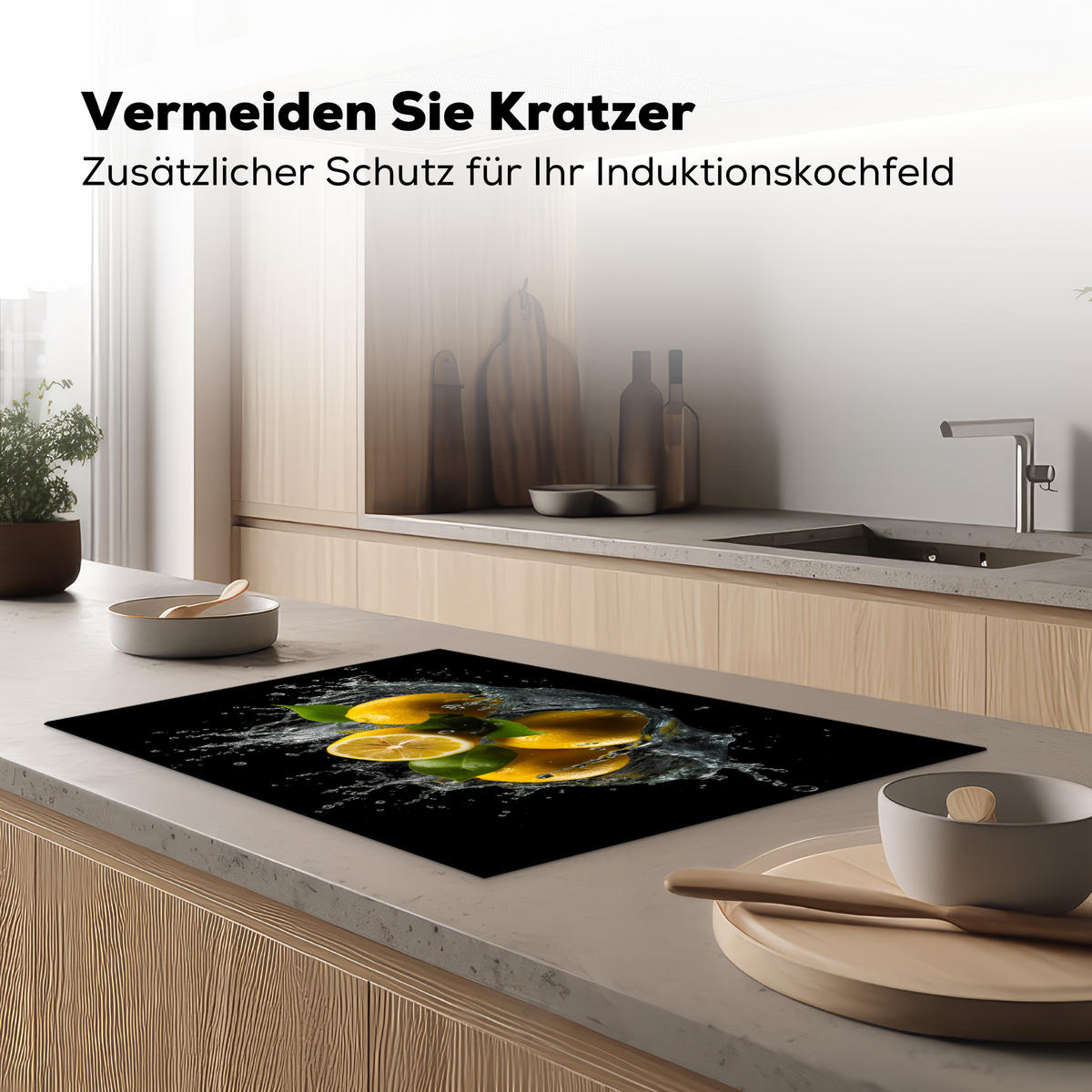 HERDABDECKPLATTE Zitrone - Obst - Gelb - Schwarz 77x51 cm - Gelb, Kunststoff (77/0.2/51cm) - MuchoWow