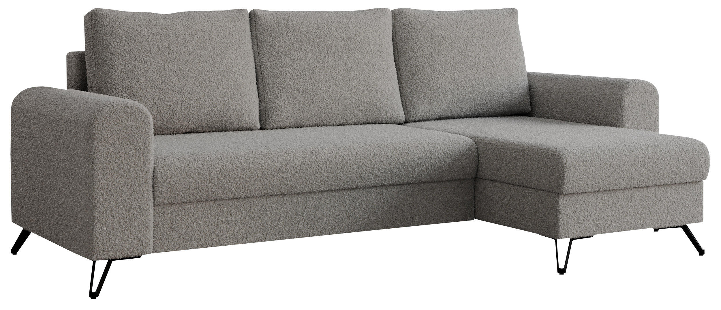 ECKSOFA Hugo Boucle Hellgrau - Hellgrau/Schwarz, Textil/Metall (242/140cm) - MKS