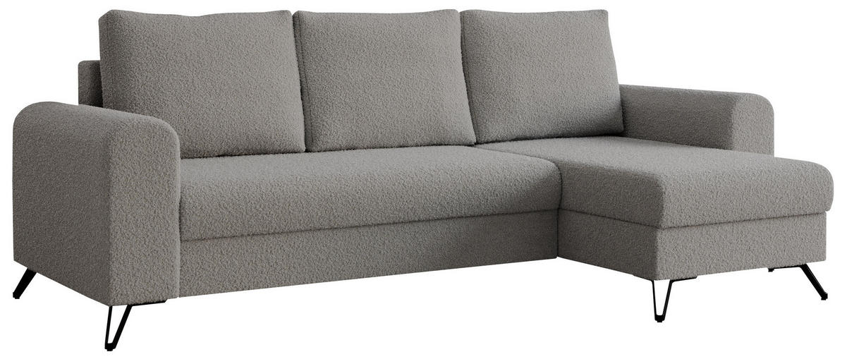 ECKSOFA Hugo Boucle Hellgrau - Hellgrau/Schwarz, Textil/Metall (242/140cm) - MKS