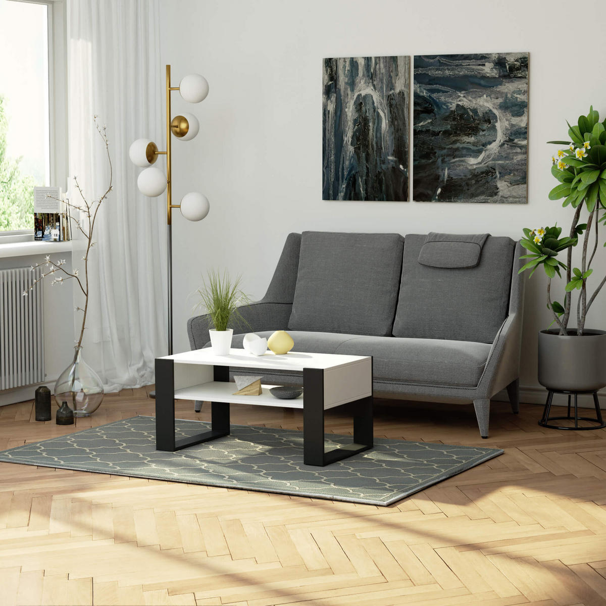 COUCHTISCH DOMI Weiß, Schwarz 53x92x45 cm - Schwarz/Weiß, Holzwerkstoff (53/92/45cm) - Akord