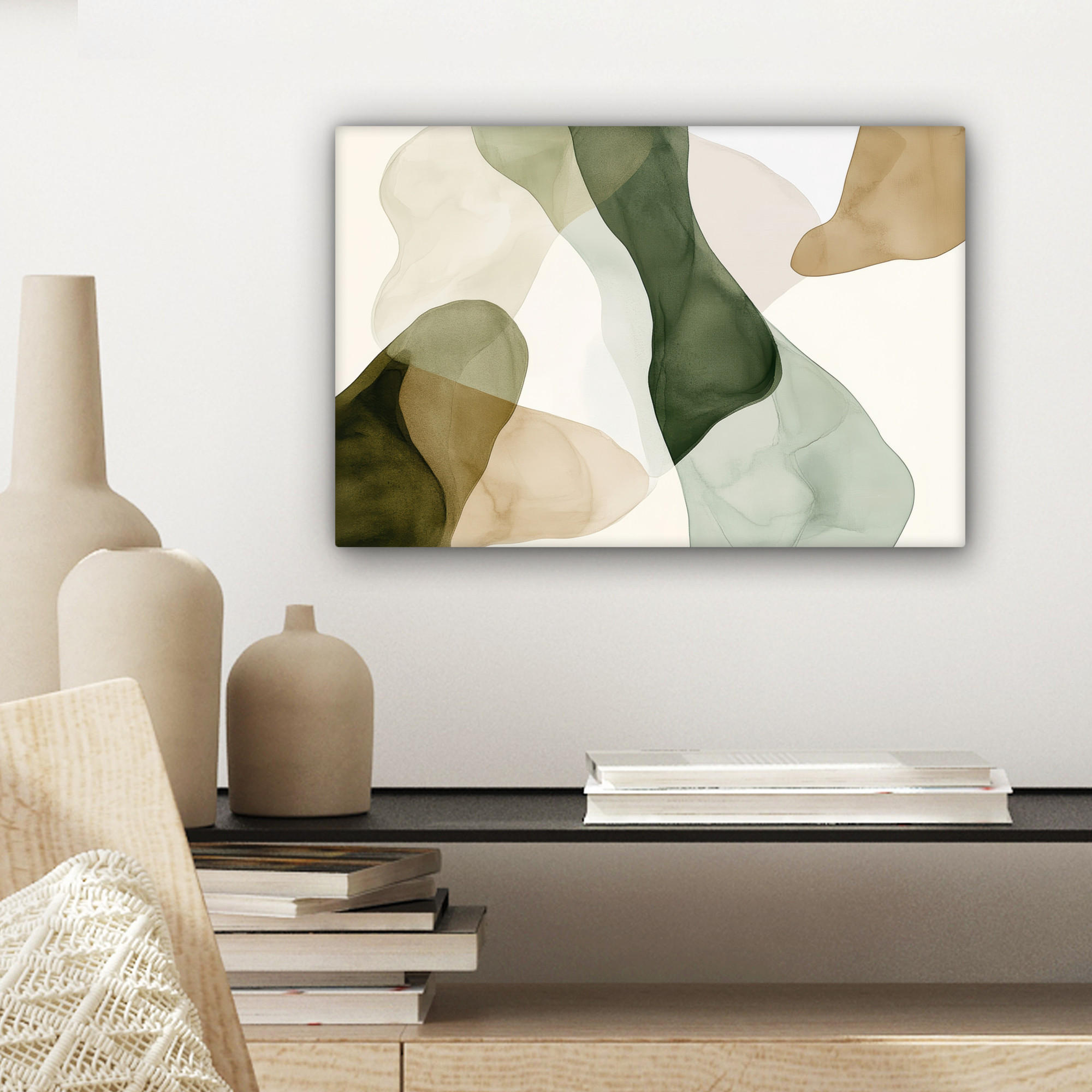 LEINWANDBILD Japandi - Abstrakt - Grün 30x20 cm - Salbeigrün, Textil (30/20cm) - MuchoWow
