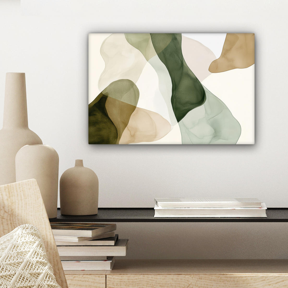 LEINWANDBILD Japandi - Abstrakt - Grün 30x20 cm - Salbeigrün, Textil (30/20cm) - MuchoWow