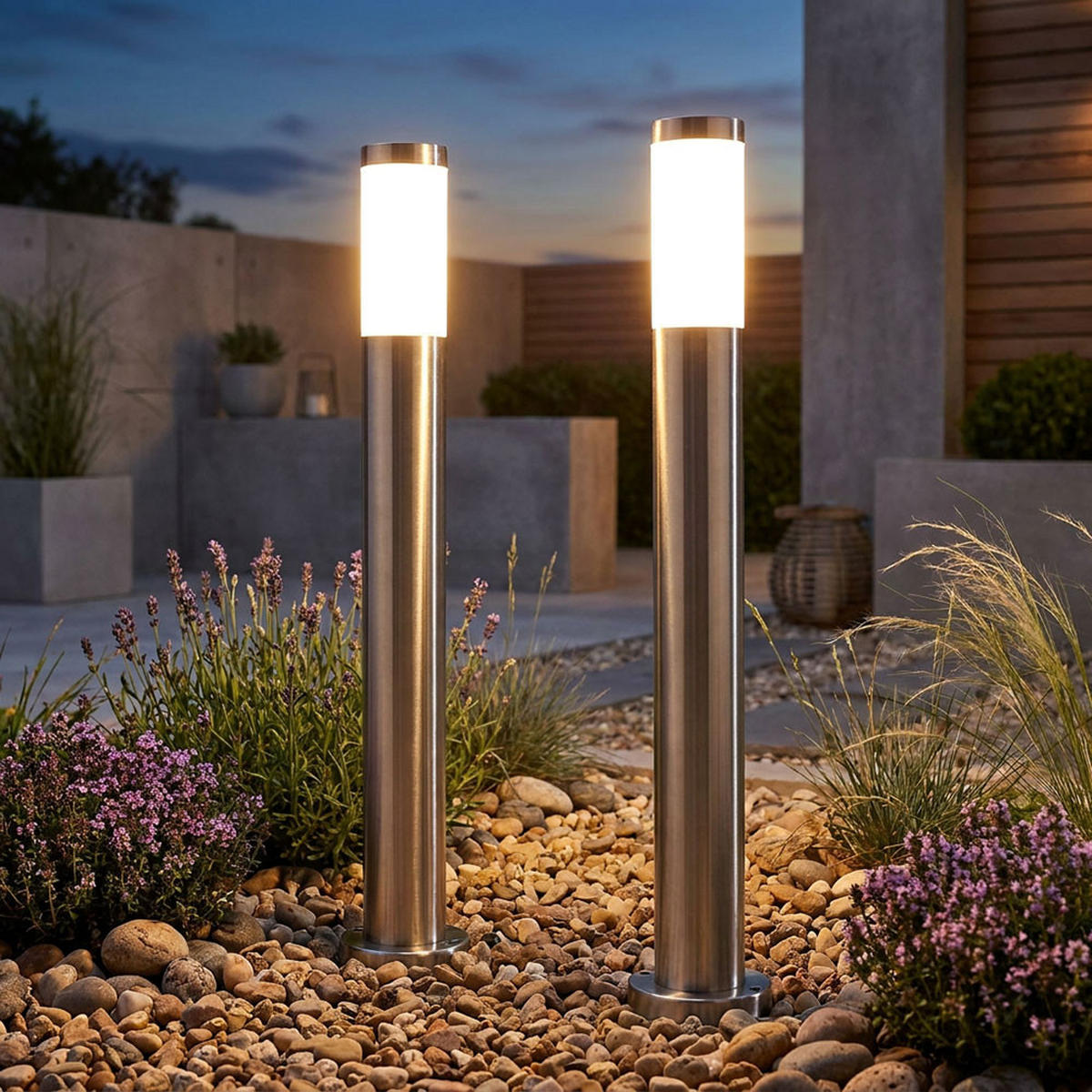 LED WEGELEUCHTE Edelstahl Silber 2er Set - Silberfarben, Metall (7.8/7.8/80cm) - Globo Lighting
