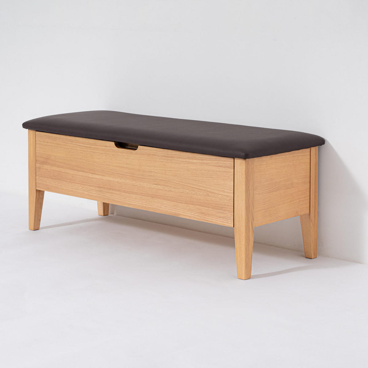 SITZBANK Oslo 110 cm, Eiche Natur, Leder Braun - Beige, Holz (110/43/43cm) - WOODEK