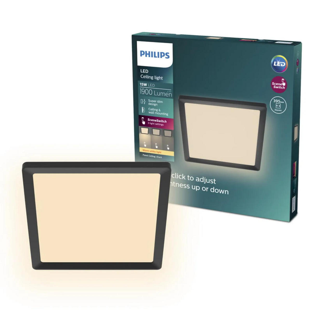 DECKENLEUCHTE SceneSwitch Schwarz - Schwarz, Kunststoff (39.5/39.5/3.7cm) - Philips
