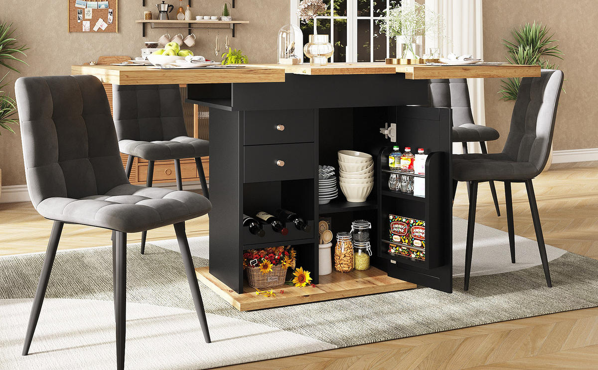 AUSZIEHTISCH Holzoptik 110-140/80/75 cm - Schwarz, Holz (80/110/75cm) - PANGIVO