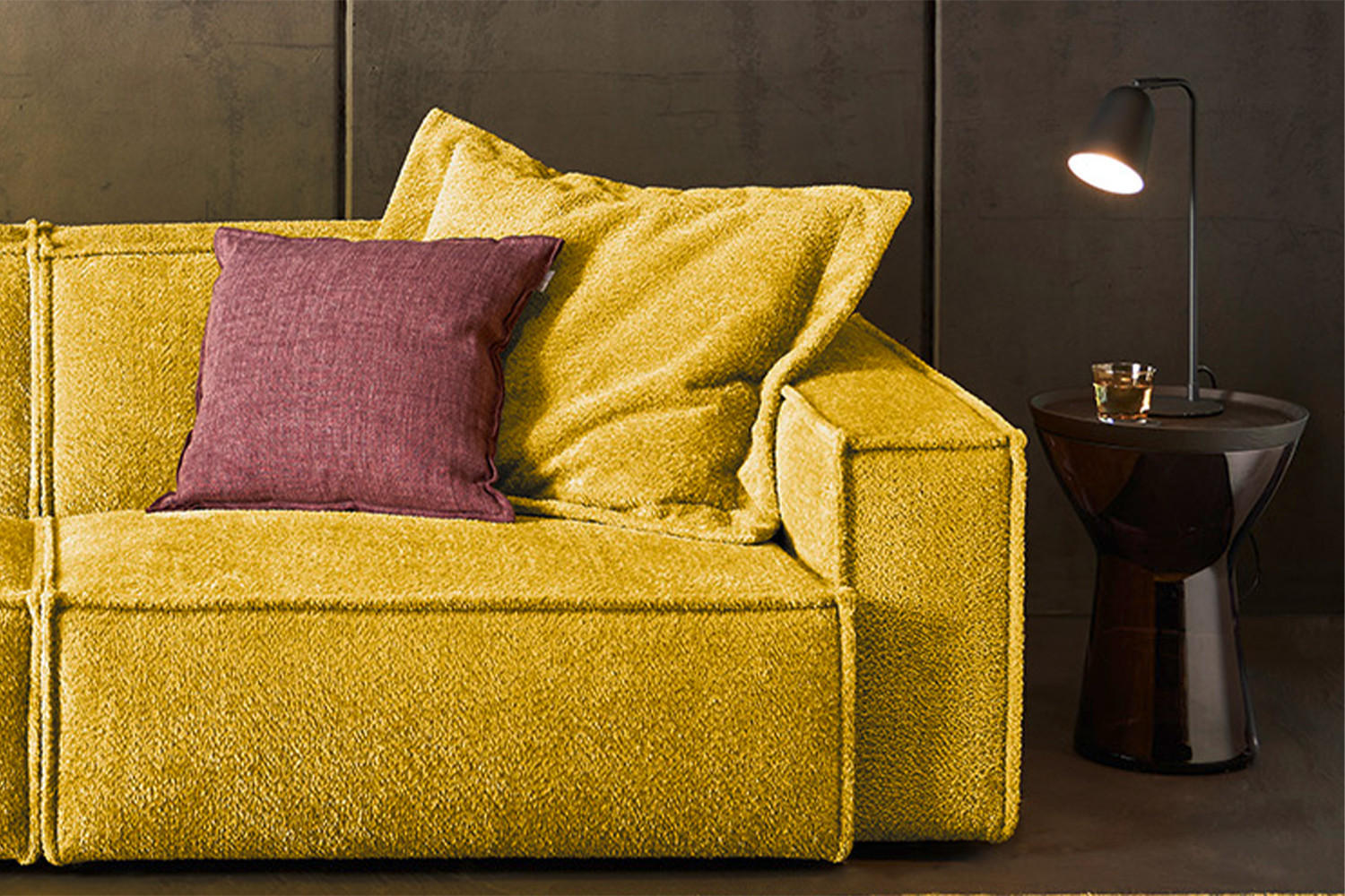 SOFA SAMU Gelb Webstoff - Gelb/Schwarz, Kunststoff/Textil (256/72/106cm) - KAWOLA