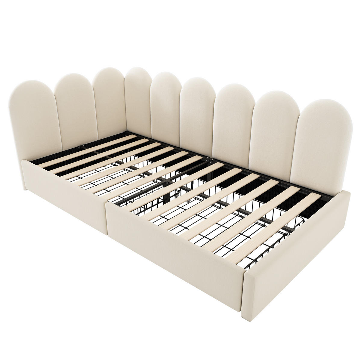 POLSTERBETT aus Samt 90x190 cm in Beige mit 2 Schubladen - Beige, Textil (90/190cm) - Modfu