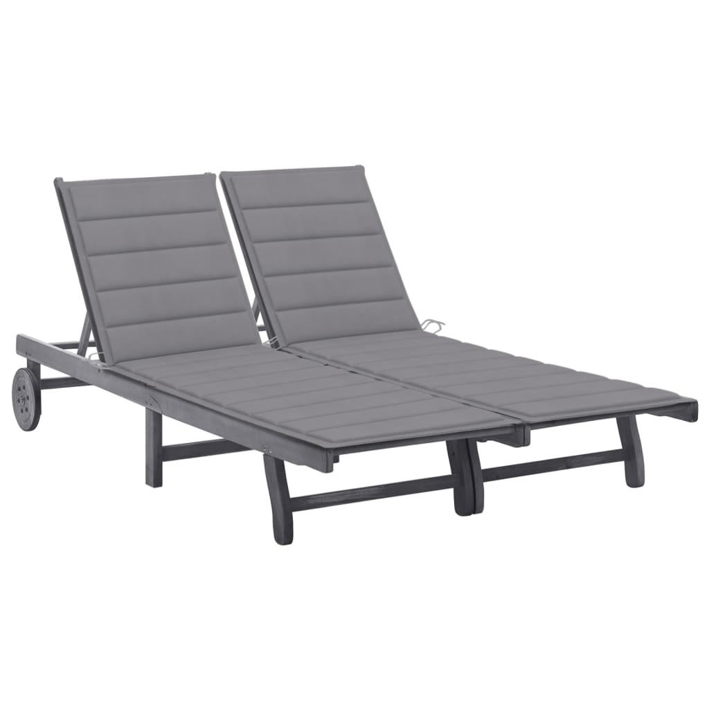 2-PERSONEN-SONNENLIEGE mit Auflage Grau Akazie Massivholz - Grau, Holz (200/76/200cm) - furnicato