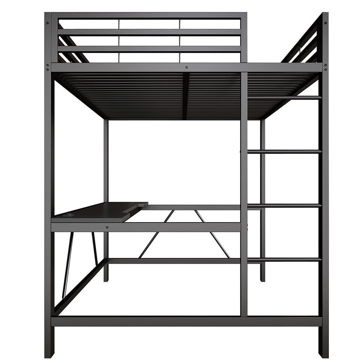 METALLBETT 140x200 cm mit Schreibtisch in Schwarz - Schwarz, Metall (140/200cm) - KOMHTOM