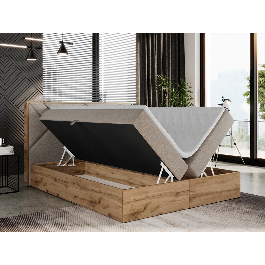 Thumbnail - MKS Boxbett, Beige, Textil, 2-Sitzer, H3, 7-Zonen, Rechteckig, 120x200 cm, Schlafzimmer, Betten, Boxspringbetten