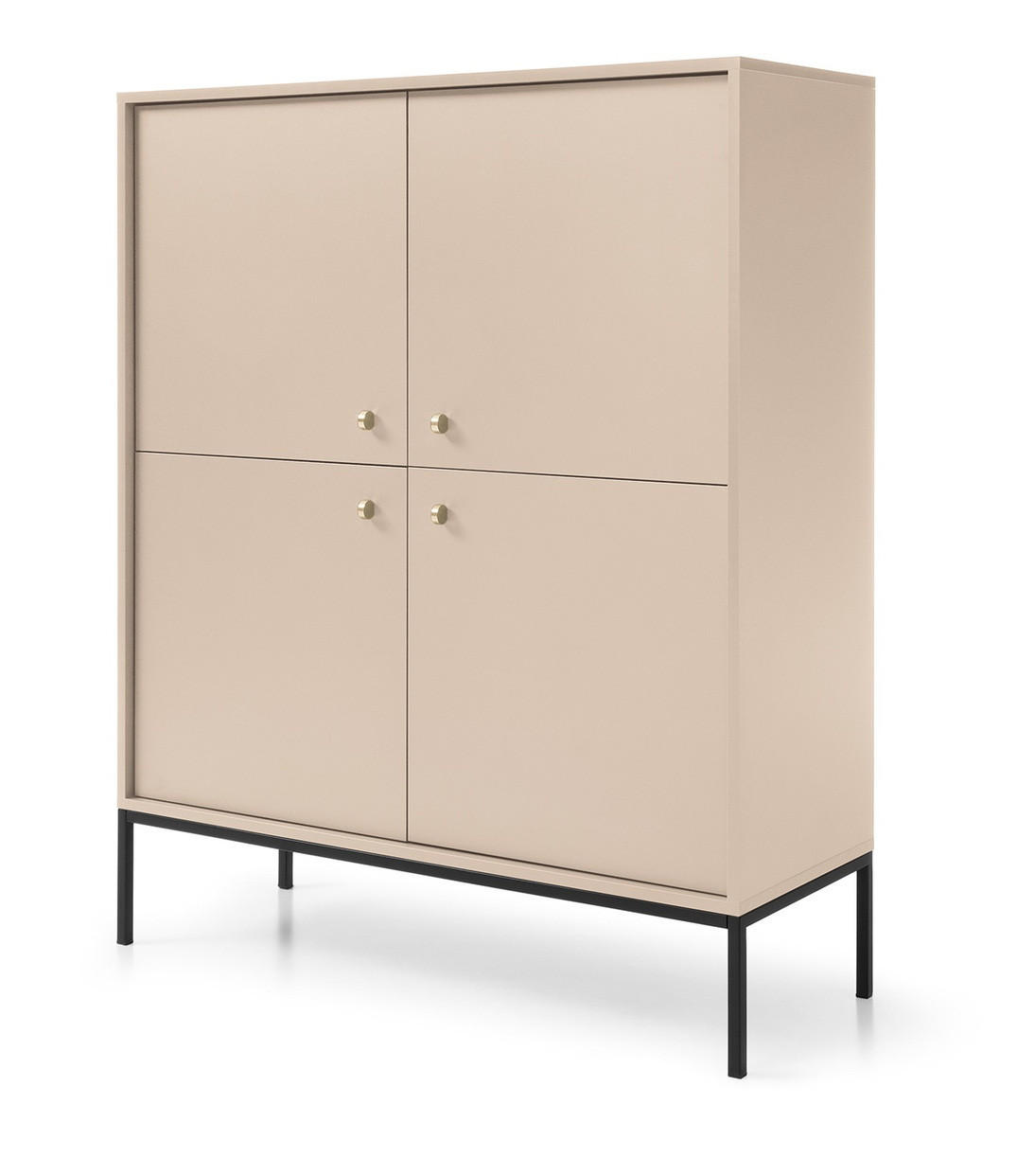 HOHE Kommode Monti, 4 Türen, 104 cm, Beige + Schwarz - Beige/Schwarz, Holz/Metall (104/126/39cm) - Emporius