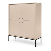 HOHE Kommode Monti, 4 Türen, 104 cm, Beige + Schwarz - Beige/Schwarz, Holz/Metall (104/126/39cm) - Emporius