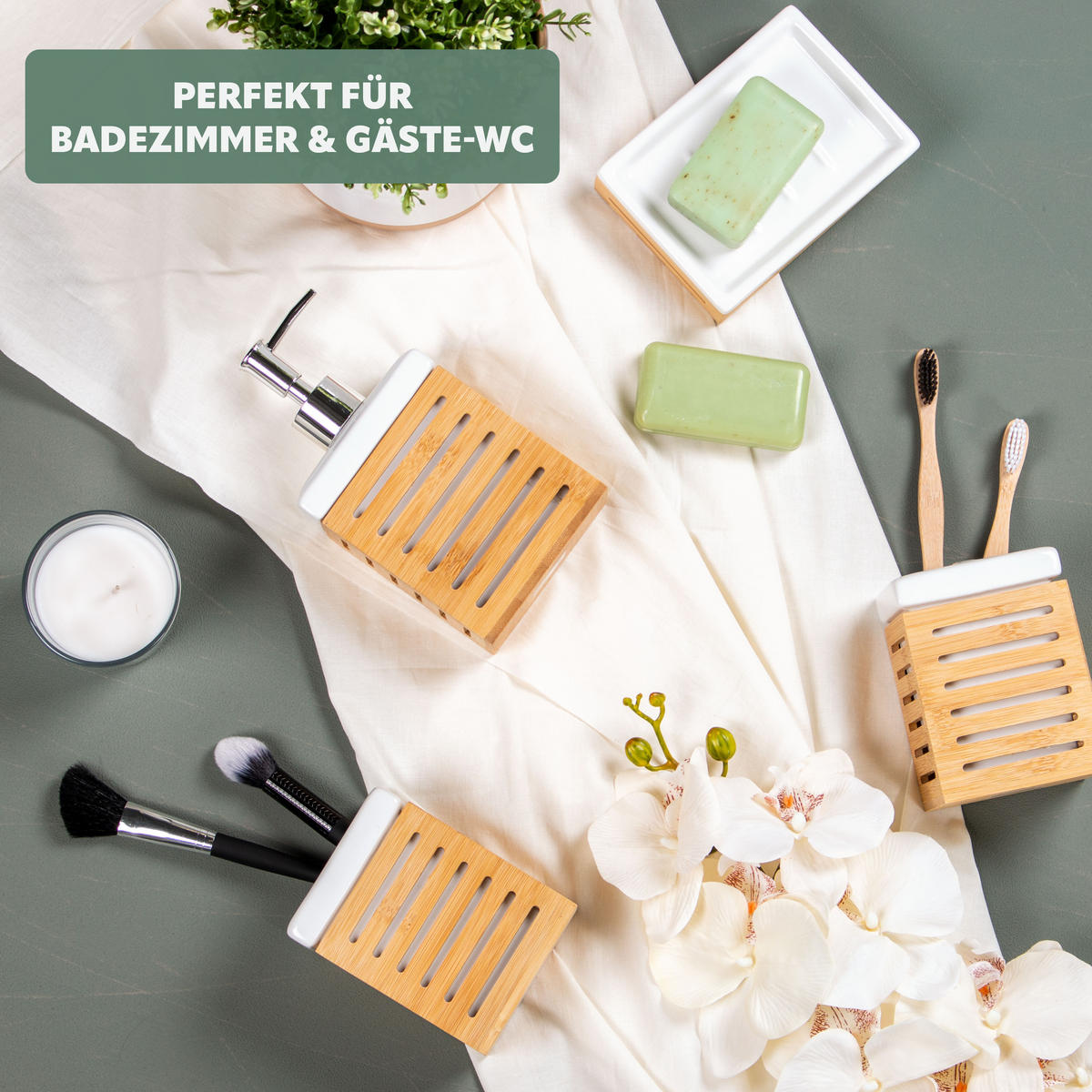 BADEZIMMER-SET, weiß - Weiß, Keramik (6.7/11.5/8.5cm) - bremermann