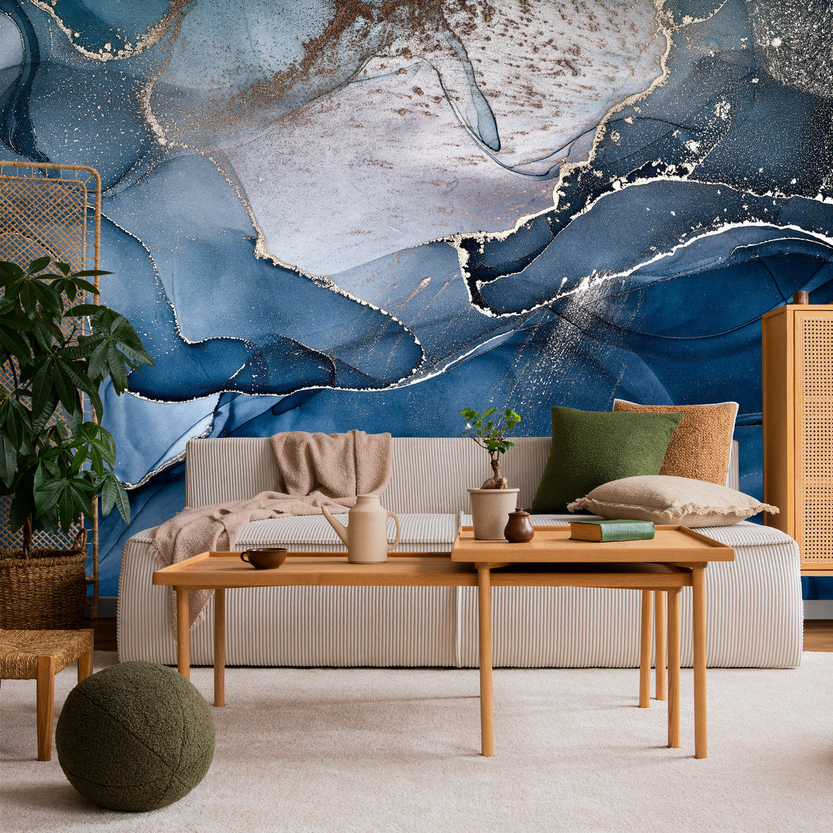 FOTOTAPETE für Badezimmer Blauer Marmor Gold Modern 150x105 - Blau/Goldfarben, Papier (150/105cm) - Muralo