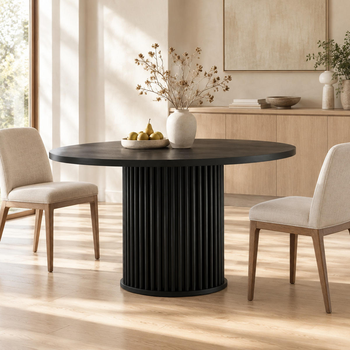 ESSTISCH Runder Tisch mit Metallbasis Schwarz - Schwarz, Holzwerkstoff (120/120/76.5cm) - MIVRAY