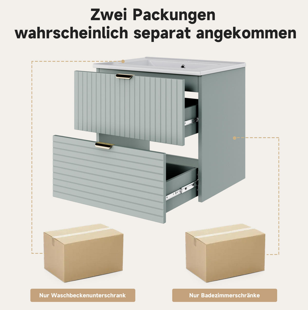 WAND-WASCHTISCH mit integriertem Waschbecken 61 x 46 x 57 cm Mintgrün - Grün, Holzwerkstoff (46/57/61cm) - Beauniv