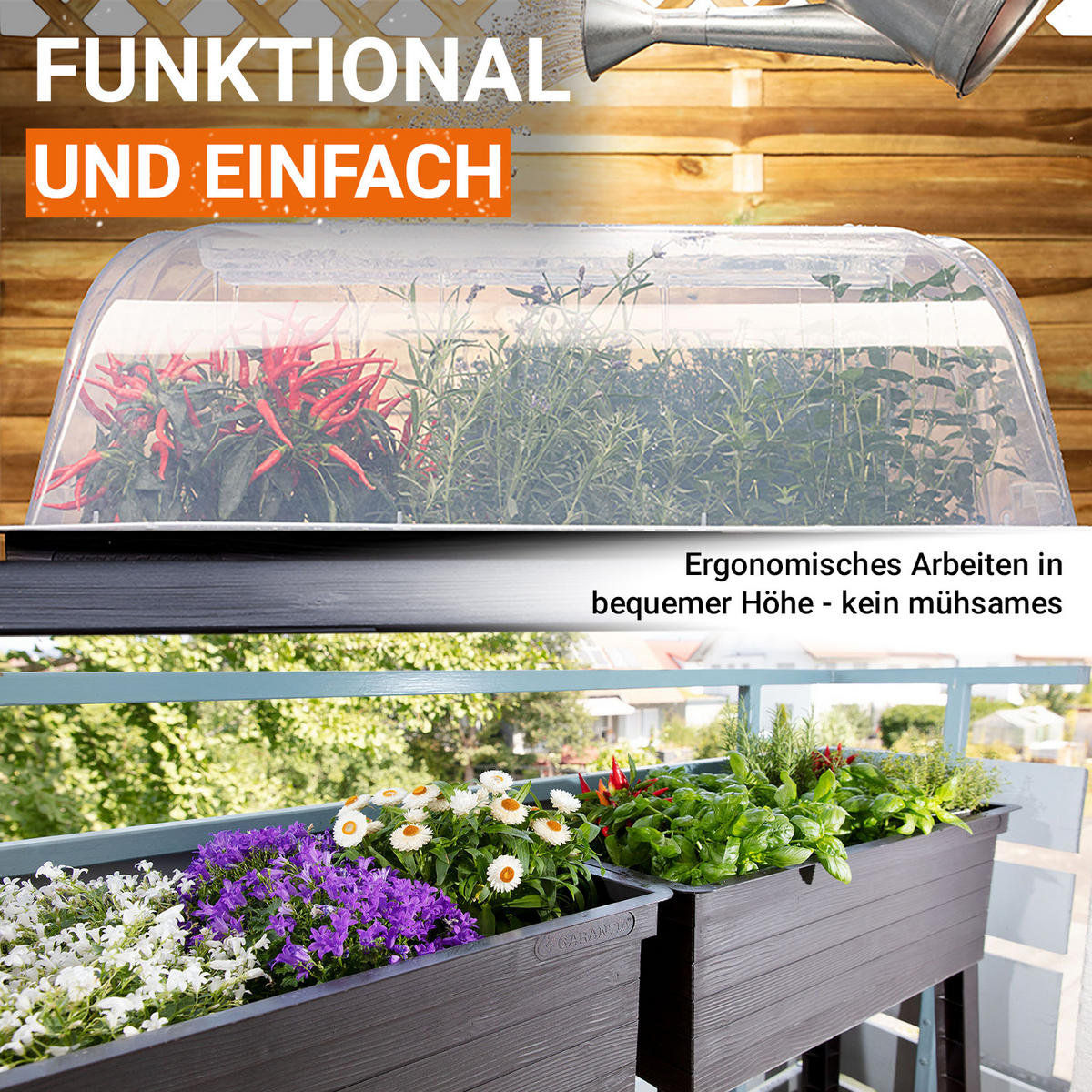 BALKON-HOCHBEET Set inkl. Anzuchthaube - Braun, Kunststoff (37/87/75cm) - GARANTIA