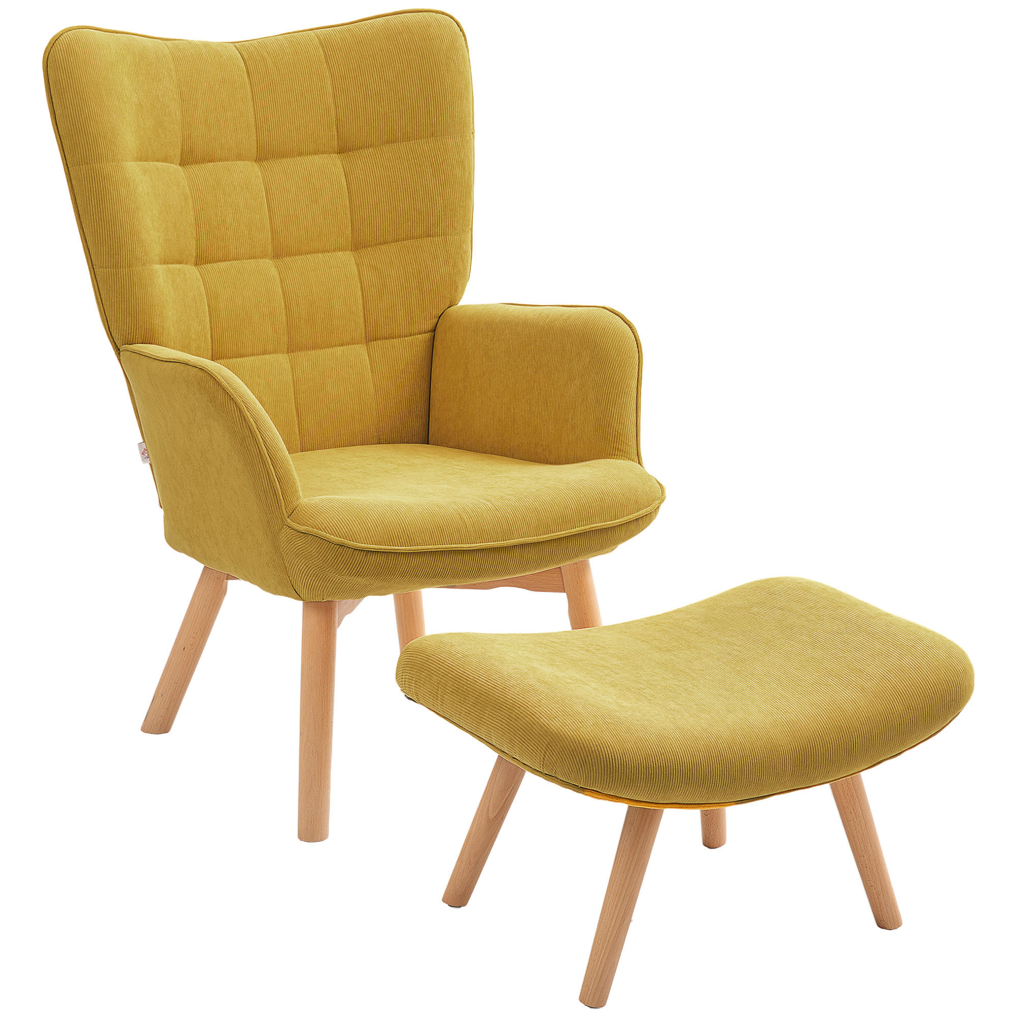 AKZENTSESSEL DE-07538 mit Hocker, Cord-Optik und Holzbeinen Orange - Orange, Textil (80/101/72cm) - ComfortXL