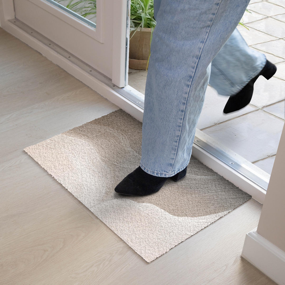 FUSSMATTE Wellenlinien - Luftströme - Harmonisch 60x40 cm - Beige, Kunststoff (60/0.4cm) - MuchoWow