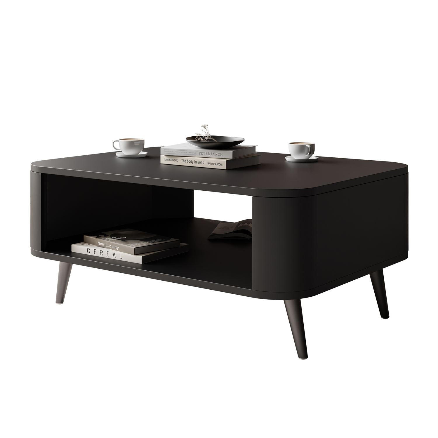 COUCHTISCH SHADOW II mit Ablage unter der Tischplatte - Schwarz, Holzwerkstoff (60/80/35cm) - Lookway