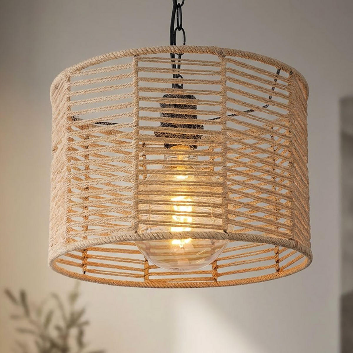 HÄNGELEUCHTE Gitterstabe Schwarz Natur Braun - Schwarz, Metall (31/31/120cm) - Globo Lighting