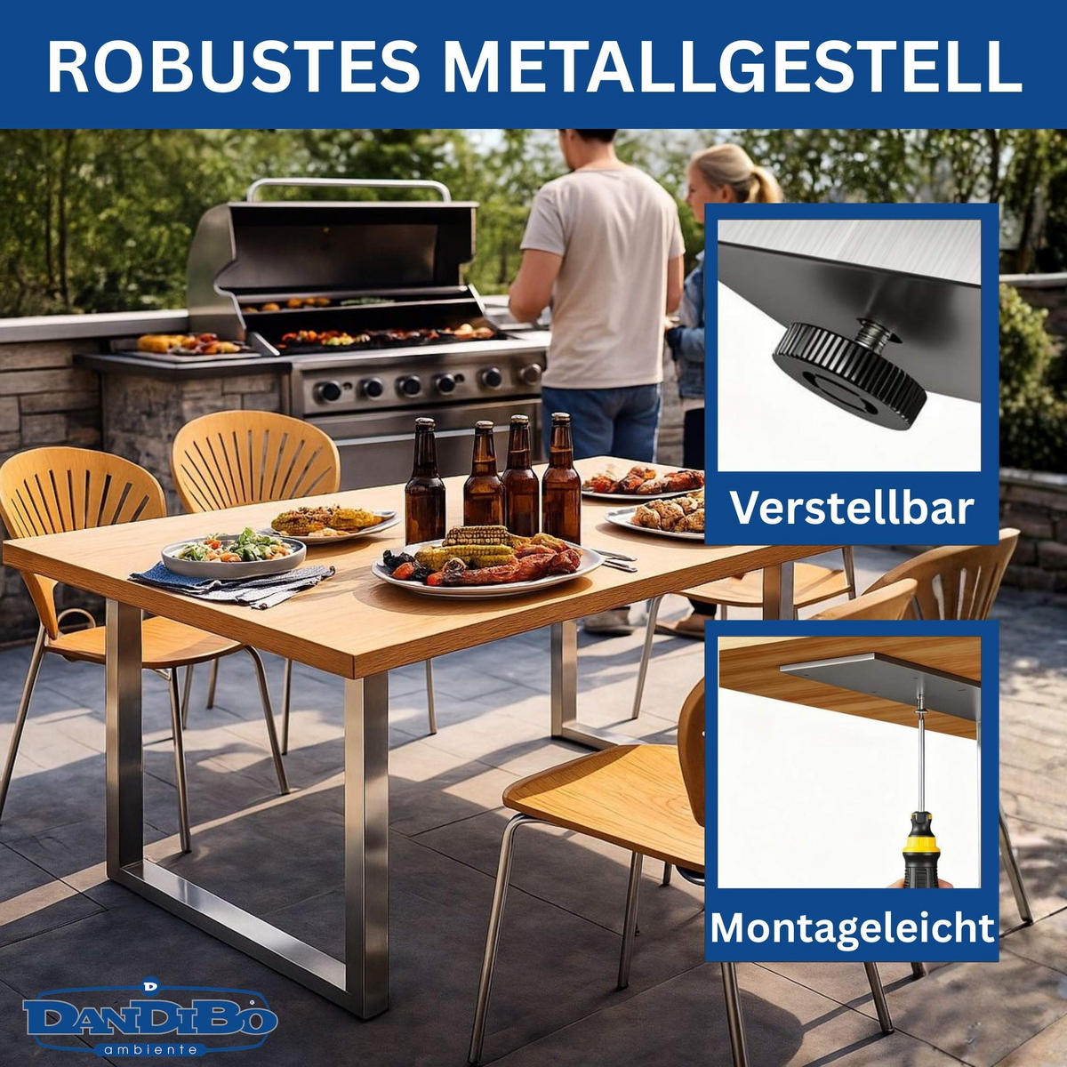 TISCHBEINE 2x Edelstahl 72 x 80 cm Tischgestell Höhenverstellbar Tischfüße - Edelstahlfarben, Metall (80/72/8cm) - DanDiBo