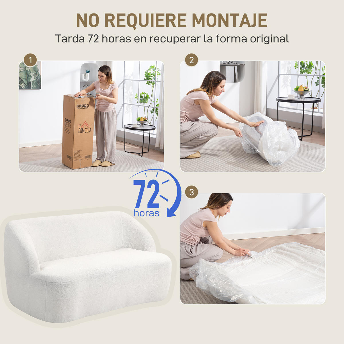 SOFA, 2-Sitzer, Sherpa-Fleece, geschwungen, dicke Polsterung, creme, 142cm - Multicolor, Holzwerkstoff (142/73.5/85cm) - FORIOUS