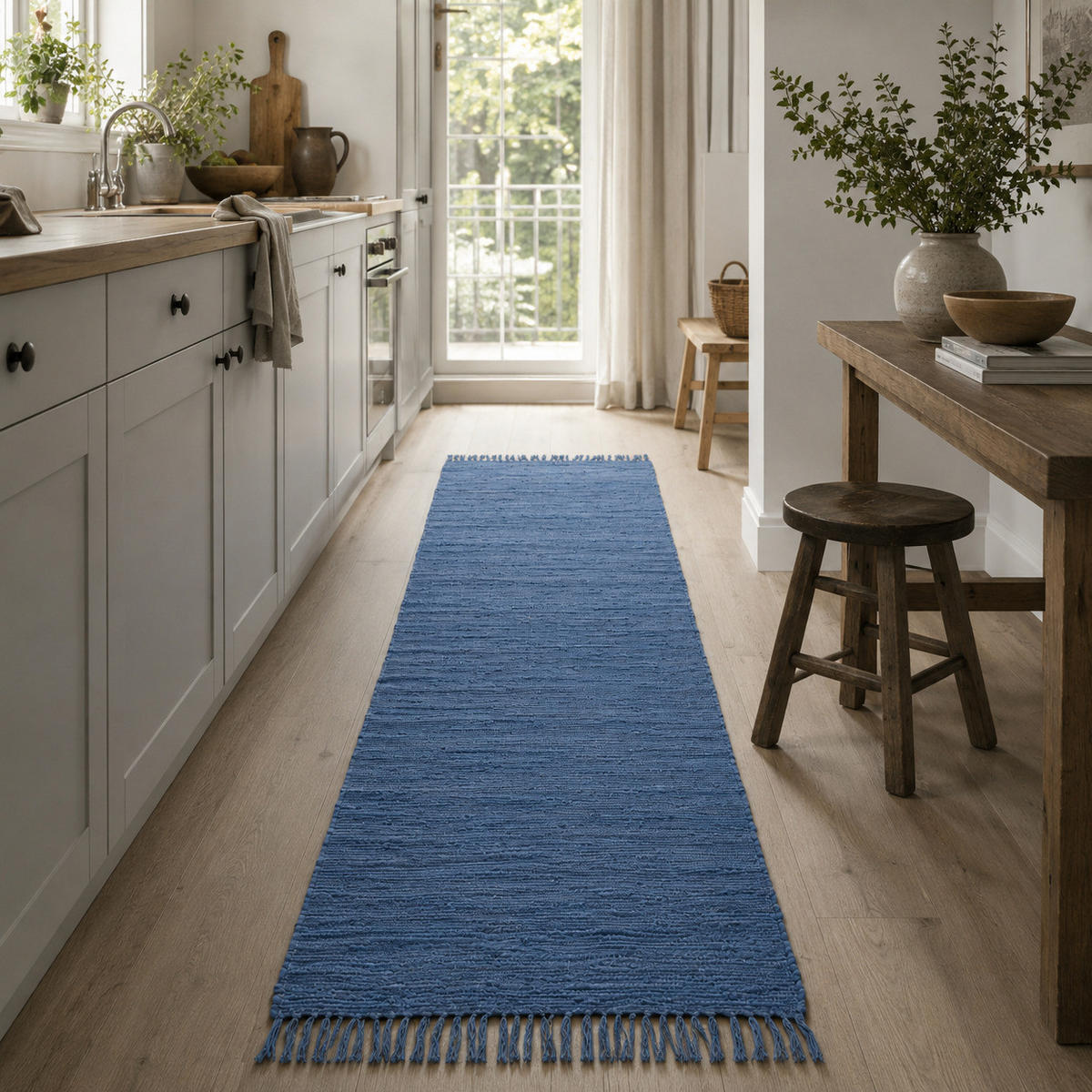 BAUMWOLLE NATUR TEPPICH LÄUFER JOLLY COTTON - Dunkelblau, Textil (70/250cm) - Pergamon