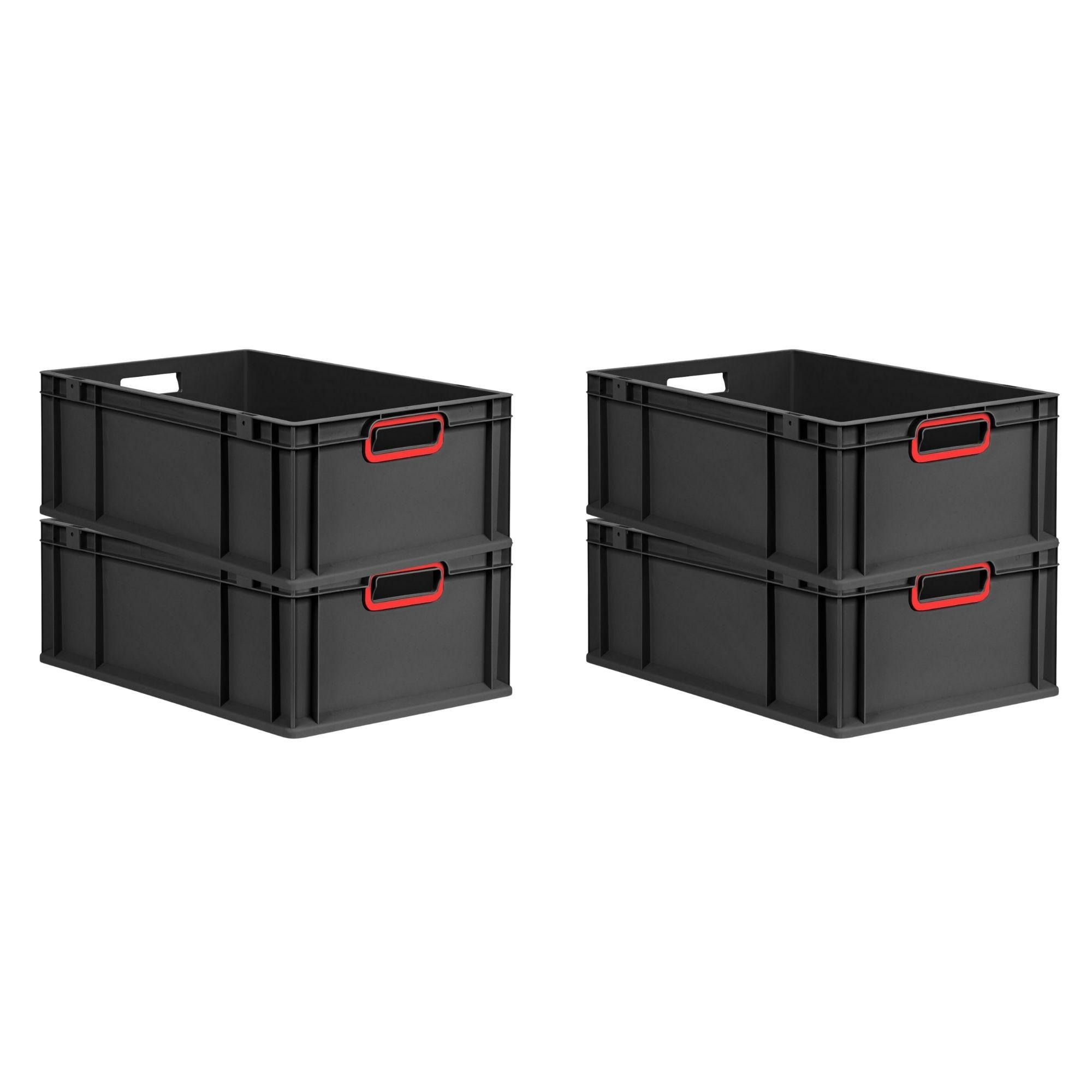EUROBOX 4x NextGen Color 22x40x60 cm 44 Liter Griffe rot offen, Schwarz - Rot/Schwarz, Kunststoff (40/22/60cm) - PROREGAL