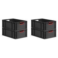 EUROBOX 4x NextGen Color 22x40x60 cm 44 Liter Griffe rot offen, Schwarz - Rot/Schwarz, Kunststoff (40/22/60cm) - PROREGAL
