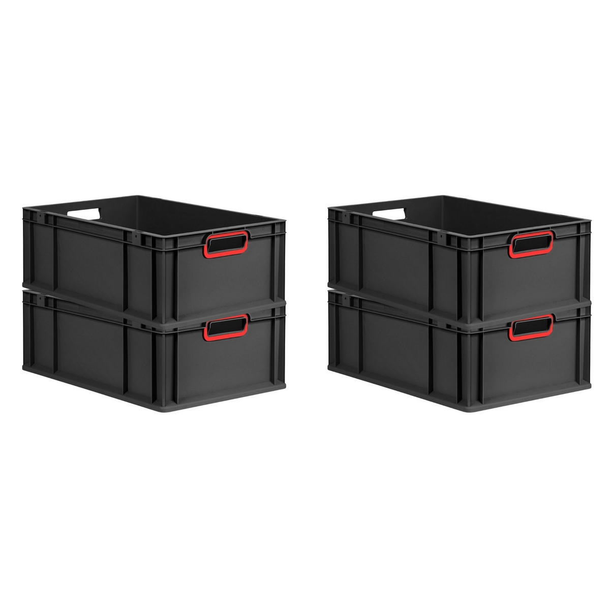 EUROBOX 4x NextGen Color 22x40x60 cm 44 Liter Griffe rot offen, Schwarz - Rot/Schwarz, Kunststoff (40/22/60cm) - PROREGAL