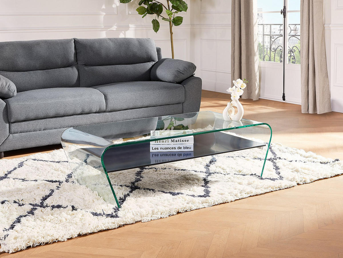 COUCHTISCH mit Ablage - Glas Design - Transparent & Schwarz - KELLY - Transparent/Schwarz, Glas (120/60/37cm) - Vente-Unique