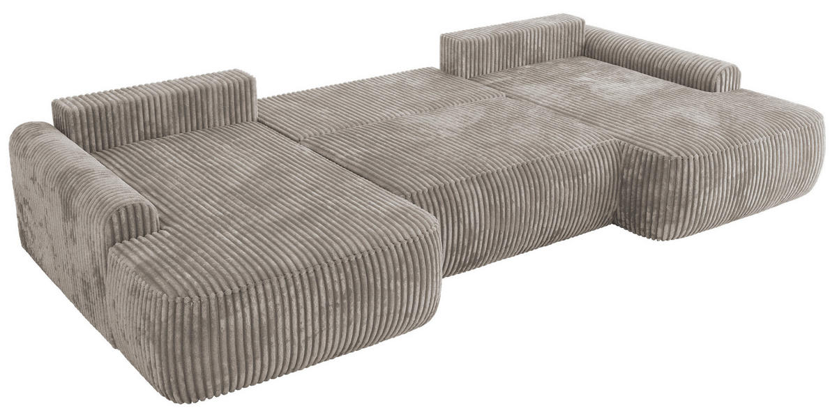 WOHNLANDSCHAFT CUBO U Hellbraun Cord - Hellbraun/Schwarz, Kunststoff/Textil (370/100/187cm) - MKS